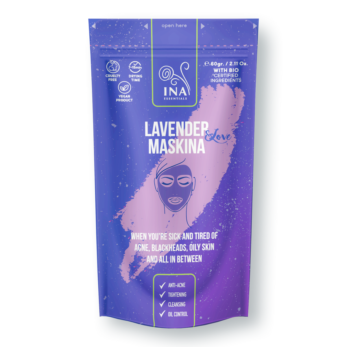 Ansigtsmasker - Lavendel Maskina - varig pleje til fedtet Problemudsat hud