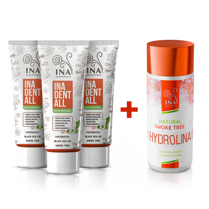 Køb 3 Ina Dent-All tandpastaer +1 Parykbusk mundskyl