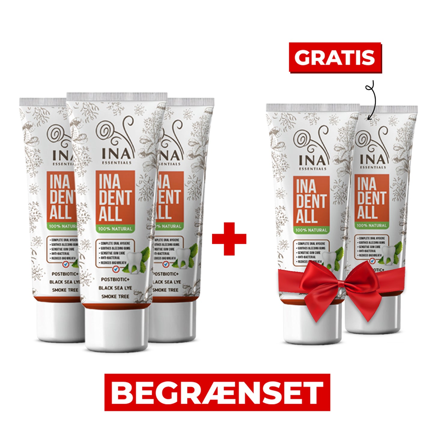 Køb 3 Ina Dent-All tandpastaer og få 2 naturlige tandpastaer gratis