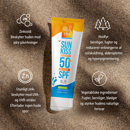 SÆRLIG ADGANG Familiepakke til solbeskyttelse – 3x gratis: Naturlig solcreme til ansigt og krop med SPF 50+ og økologisk hvid fyr