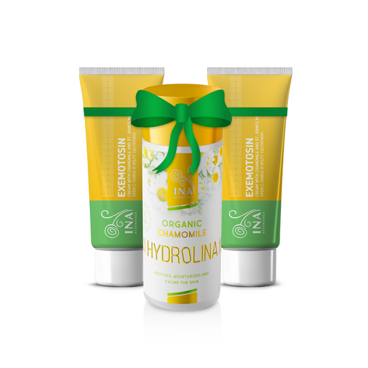 SÆRLIG ADGANG Køb 2 cremer til psoriasis, eksem og irriteret hud + 1 økologisk kamillevand