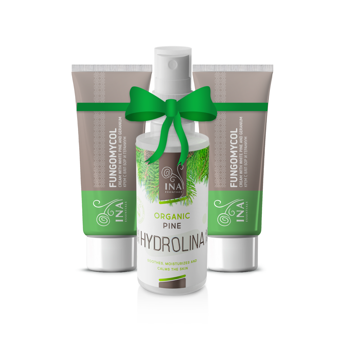 Køb 2 cremer til neglesvamp og tør og revnet hud + 1 økologisk hvidfyr-vand