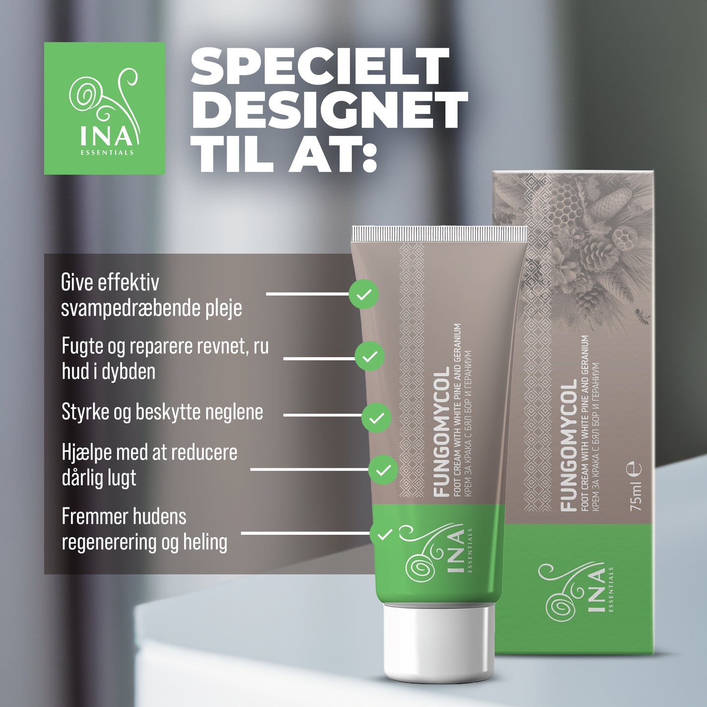 2 i 1-creme til neglesvamp og tør, revnet hud - med hvid fyr, urea og geranium