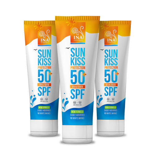 Familiepakke til solbeskyttelse – 2+1 gratis: Naturlig solcreme til ansigt og krop med SPF 50+ og økologisk hvid fyr