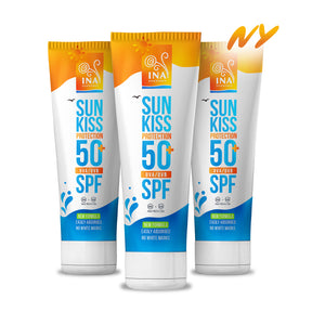 Familiepakke til solbeskyttelse – 2+1 gratis: Naturlig solcreme til ansigt og krop med SPF 50+ og økologisk hvid fyr