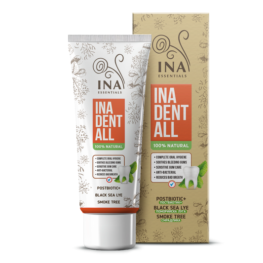 SÆRLIG ADGANG Naturlig Fluorfri Tandpasta med Røgtræ, Sortehavslud og Postbiotisk - Ina Dent-All
